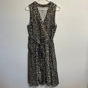 Anne Klein Leopard Print Faux Wrap Sleeveless Dress